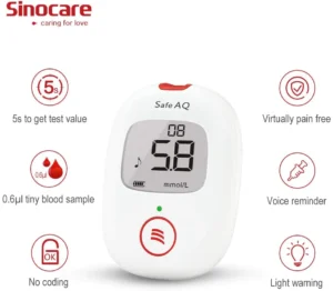 Sinocare Safe AQ Blood Glucometer with 10-Strips, 10 Lancets, 1 Pen & Pouch - Image 2
