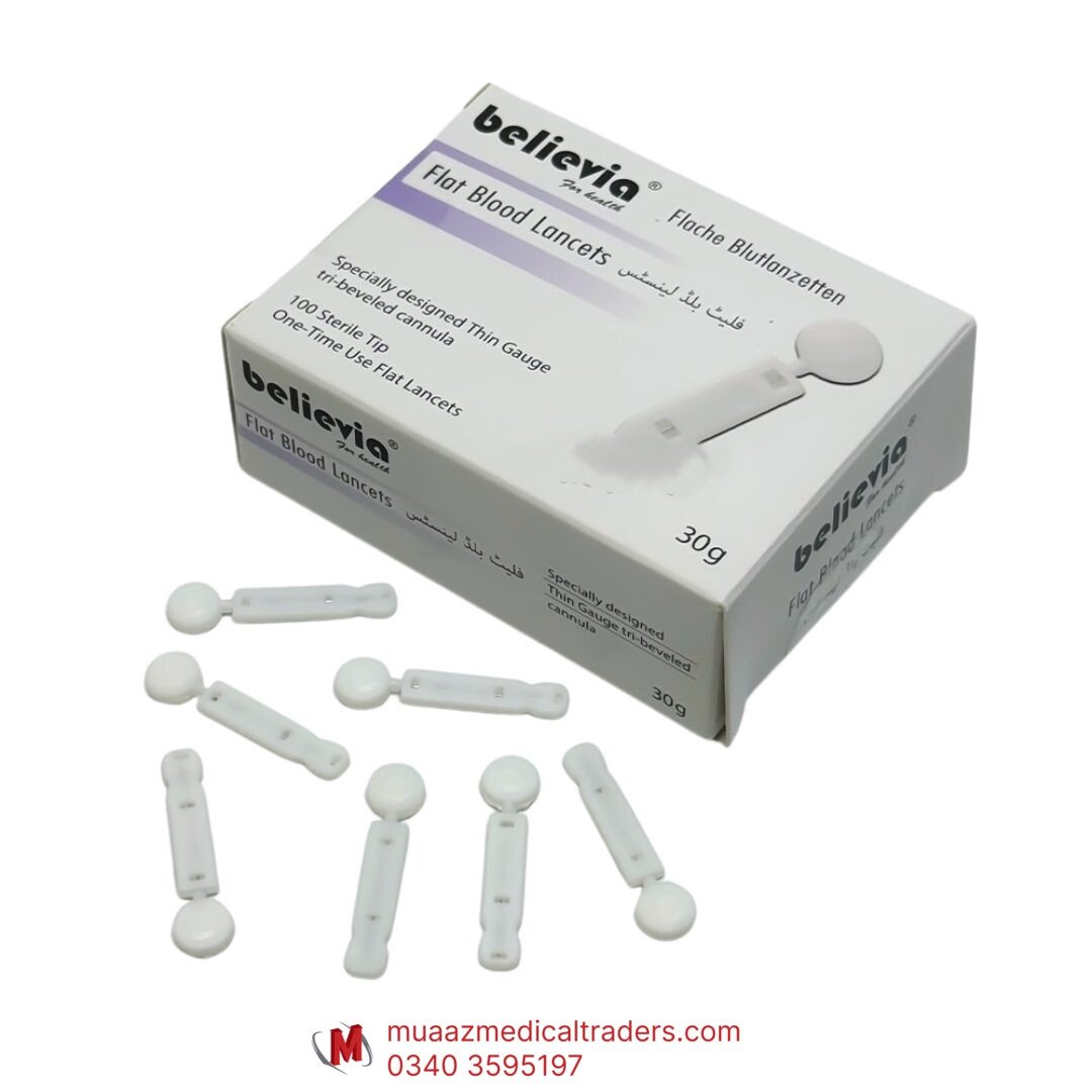 279_0_www.hamzasurgical.com-0312-4015-958-3-1 Believa 30G Flat Sterile Lancets 100ct - Image 1